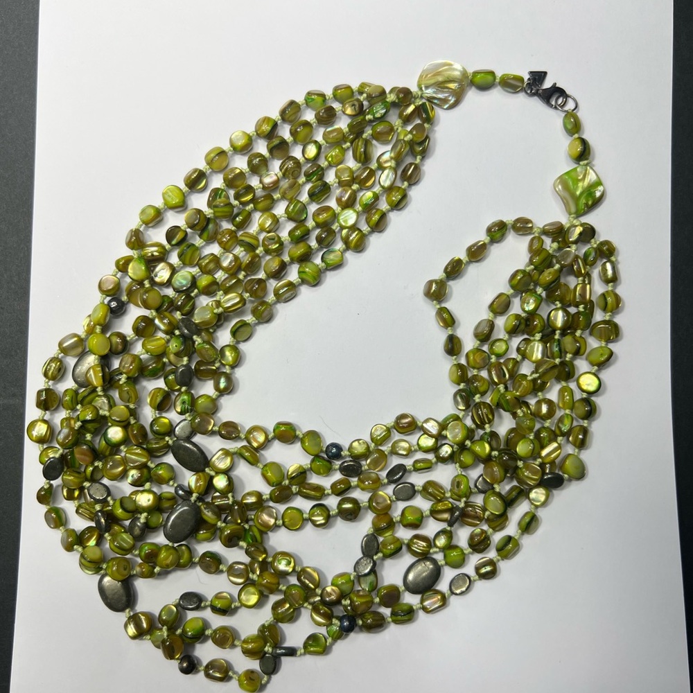 Silpada Sterling Silver 925 Green MOP Pyrite 8 Strand Necklace